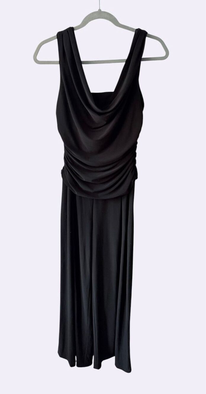 R&M Richards Black Cowl Neck Ruched Wide Leg Jumpsuit Size 8 Made in USA Evening - Picture 2 of 8